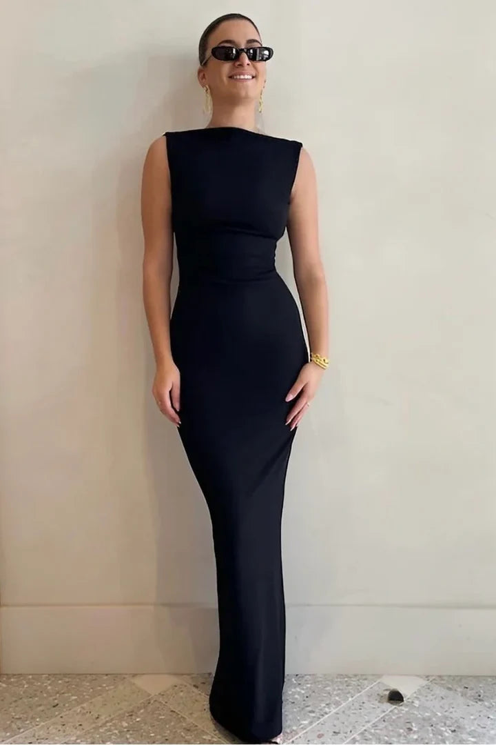 Modest Round Backless Bodycon Long Party Prom Dress